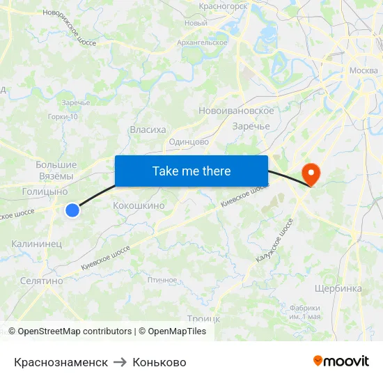Краснознаменск to Коньково map