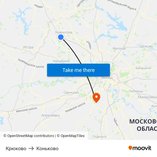 Крюково to Коньково map