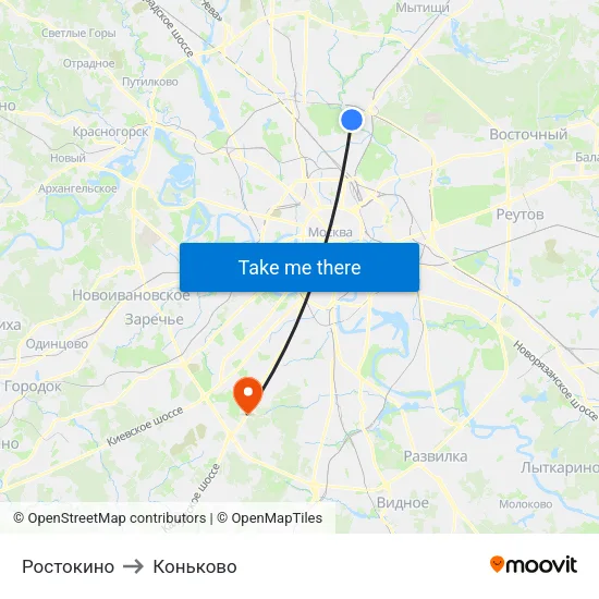Ростокино to Коньково map