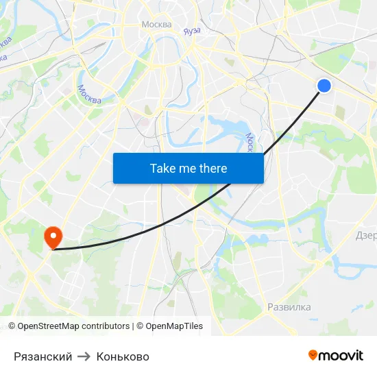 Рязанский to Коньково map