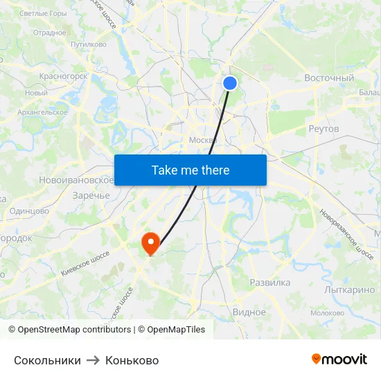 Сокольники to Коньково map