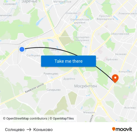 Солнцево to Коньково map