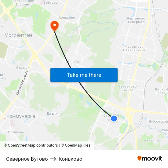Северное Бутово to Коньково map