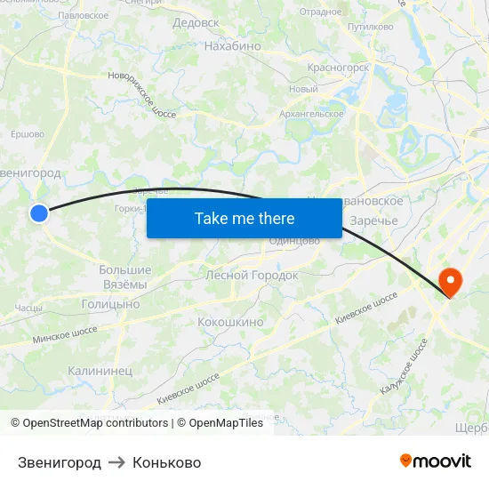 Звенигород to Коньково map
