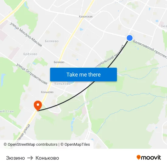 Зюзино to Коньково map