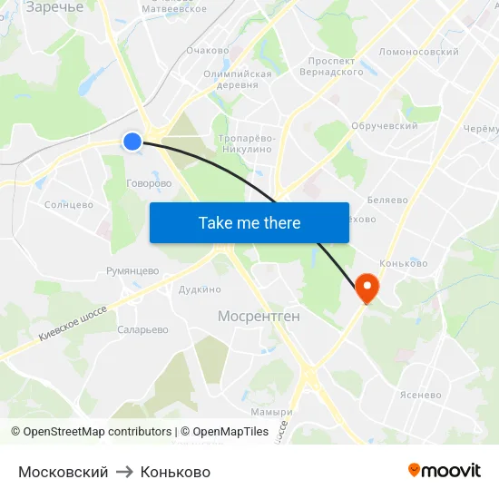 Московский to Коньково map