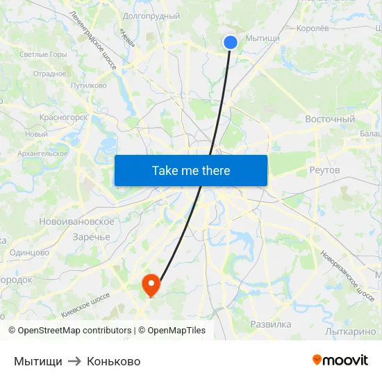 Мытищи to Коньково map