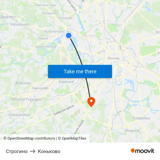 Строгино to Коньково map