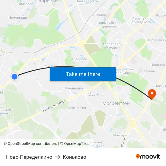 Ново-Переделкино to Коньково map