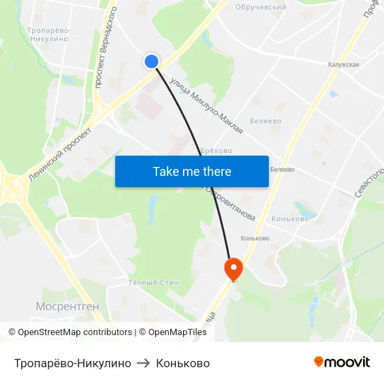Тропарёво-Никулино to Коньково map