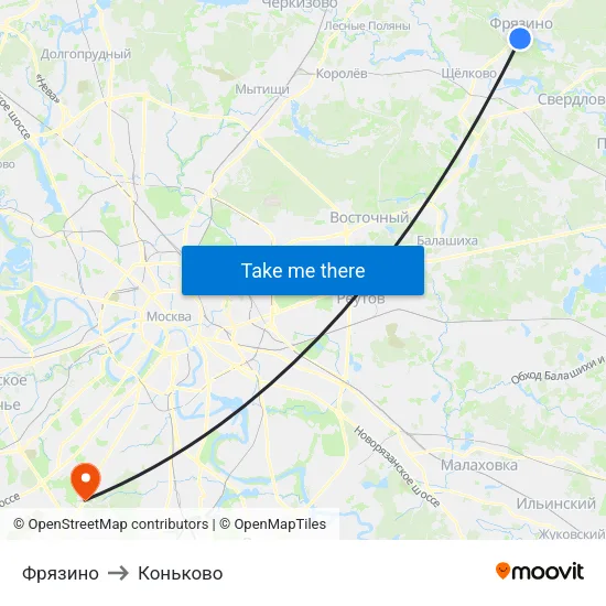 Фрязино to Коньково map