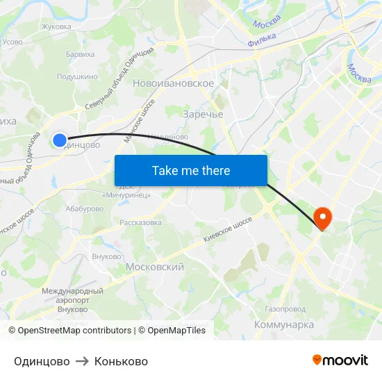 Одинцово to Коньково map