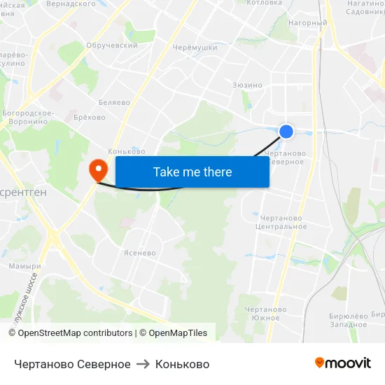 Чертаново Северное to Коньково map
