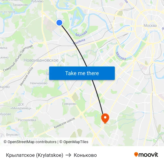 Крылатское (Krylatskoe) to Коньково map