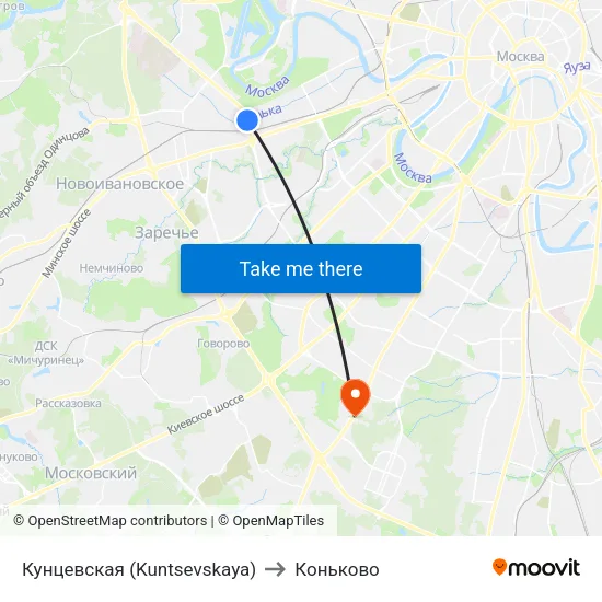 Кунцевская (Kuntsevskaya) to Коньково map