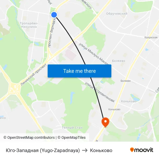 Юго-Западная (Yugo-Zapadnaya) to Коньково map