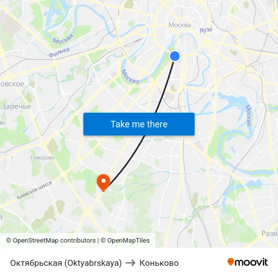 Октябрьская (Oktyabrskaya) to Коньково map