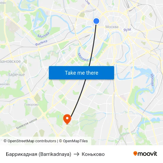 Баррикадная (Barrikadnaya) to Коньково map