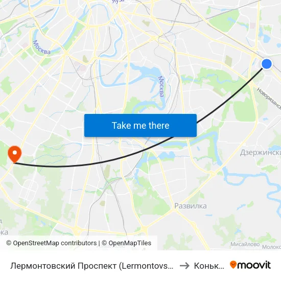 Лермонтовский Проспект (Lermontovsky Prospekt) to Коньково map