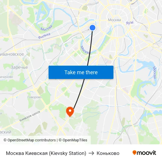 Москва Киевская (Kievsky Station) to Коньково map