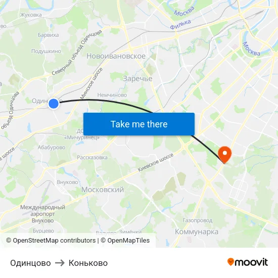 Одинцово to Коньково map