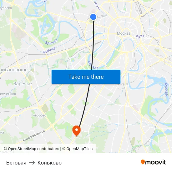 Беговая to Коньково map