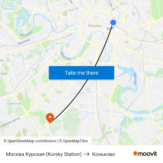 Москва Курская (Kursky Station) to Коньково map