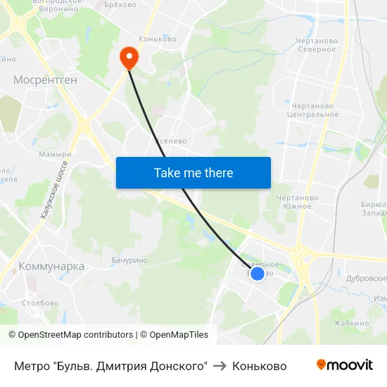 Метро "Бульв. Дмитрия Донского" to Коньково map