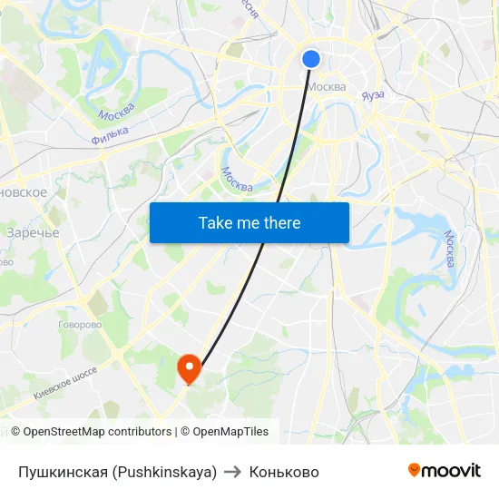 Пушкинская (Pushkinskaya) to Коньково map