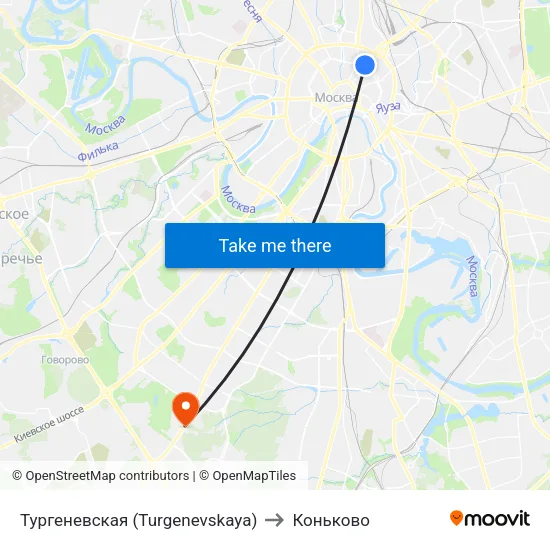 Тургеневская (Turgenevskaya) to Коньково map