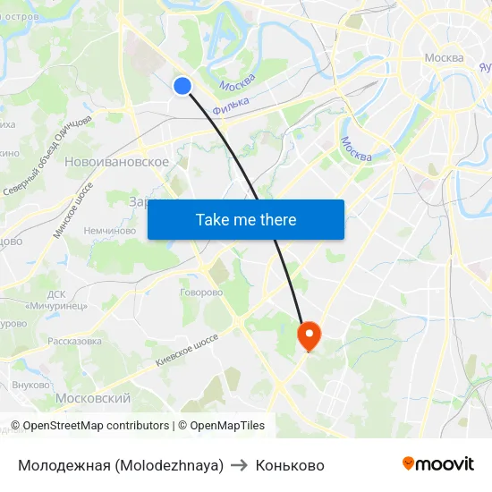 Молодежная (Molodezhnaya) to Коньково map
