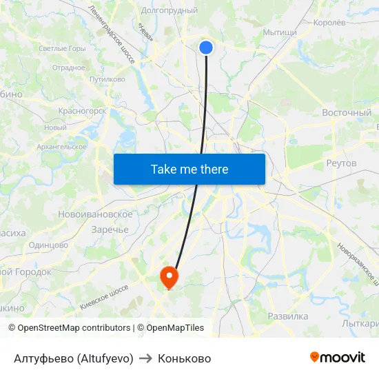 Алтуфьево (Altufyevo) to Коньково map