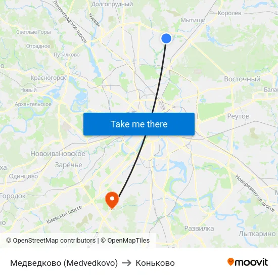 Медведково (Medvedkovo) to Коньково map