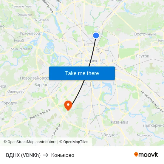 ВДНХ (VDNKh) to Коньково map