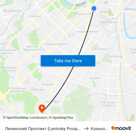 Ленинский Проспект (Leninsky Prospekt) to Коньково map
