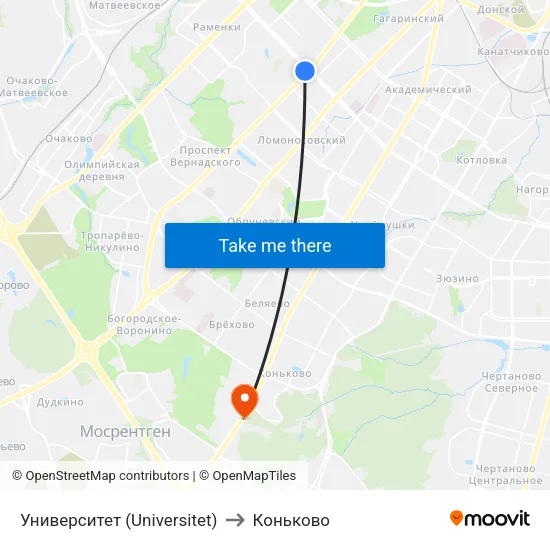 Университет (Universitet) to Коньково map