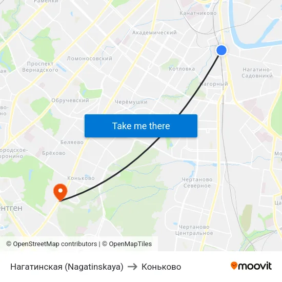 Нагатинская (Nagatinskaya) to Коньково map
