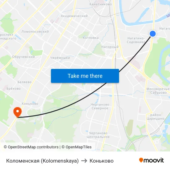 Коломенская (Kolomenskaya) to Коньково map