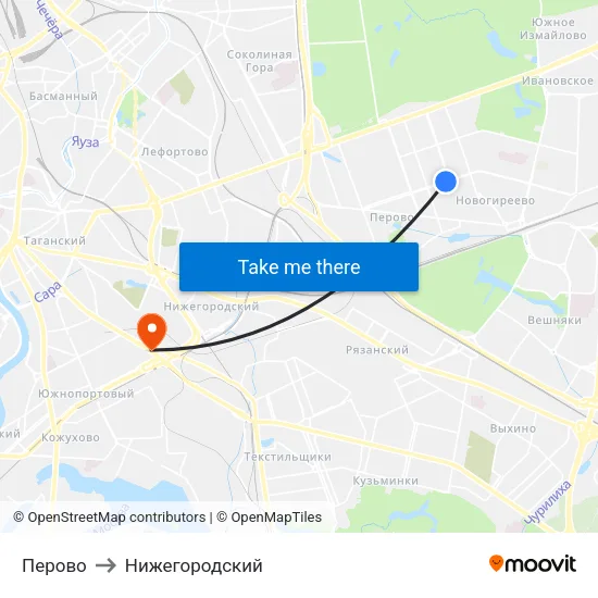 Перово to Нижегородский map