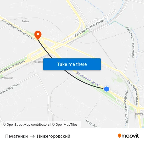 Печатники to Нижегородский map
