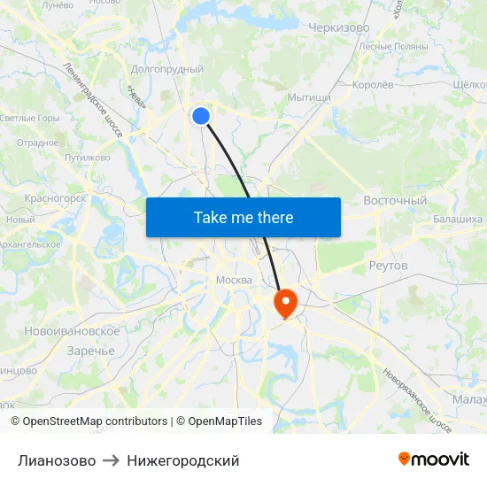 Лианозово to Нижегородский map