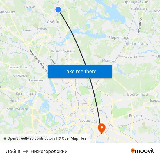 Лобня to Нижегородский map