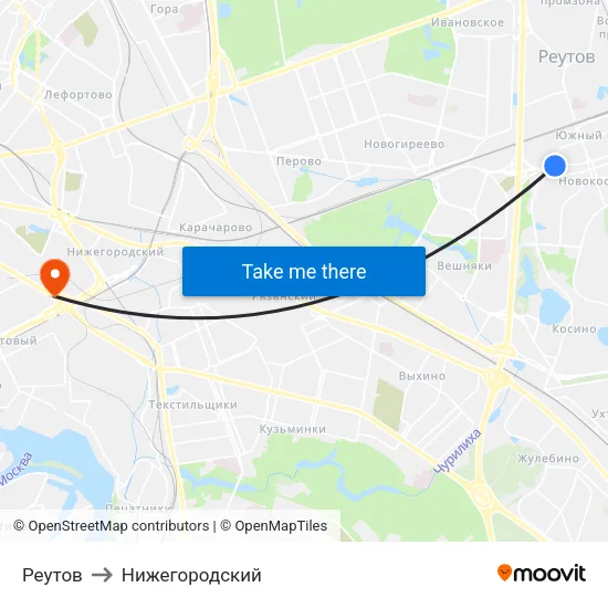Реутов to Нижегородский map