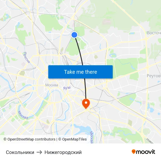 Сокольники to Нижегородский map