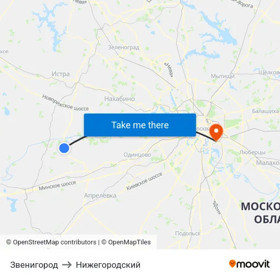 Звенигород to Нижегородский map