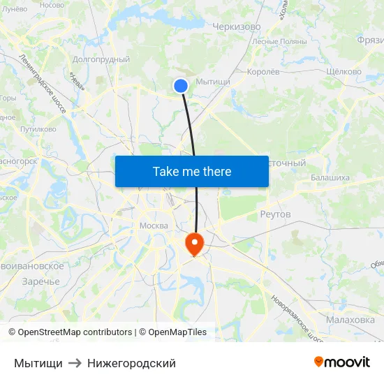 Мытищи to Нижегородский map