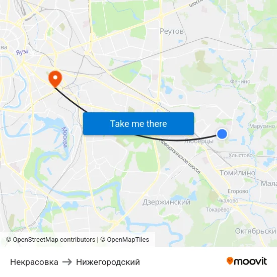 Некрасовка to Нижегородский map