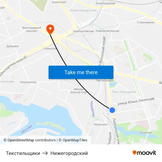 Текстильщики to Нижегородский map