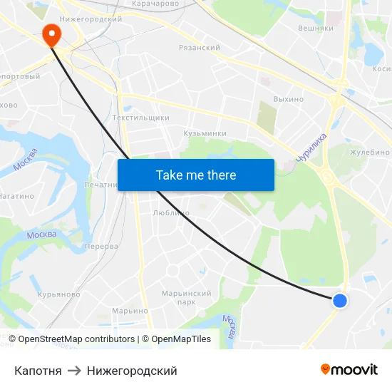 Капотня to Нижегородский map