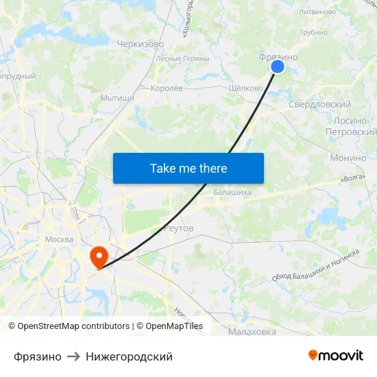 Фрязино to Нижегородский map
